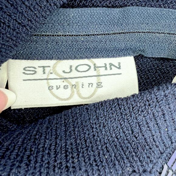 St. John Evening Geometric Greek Key Pattern Navy Sequin Long Sleeved Dress 8 - Picture 7 of 9